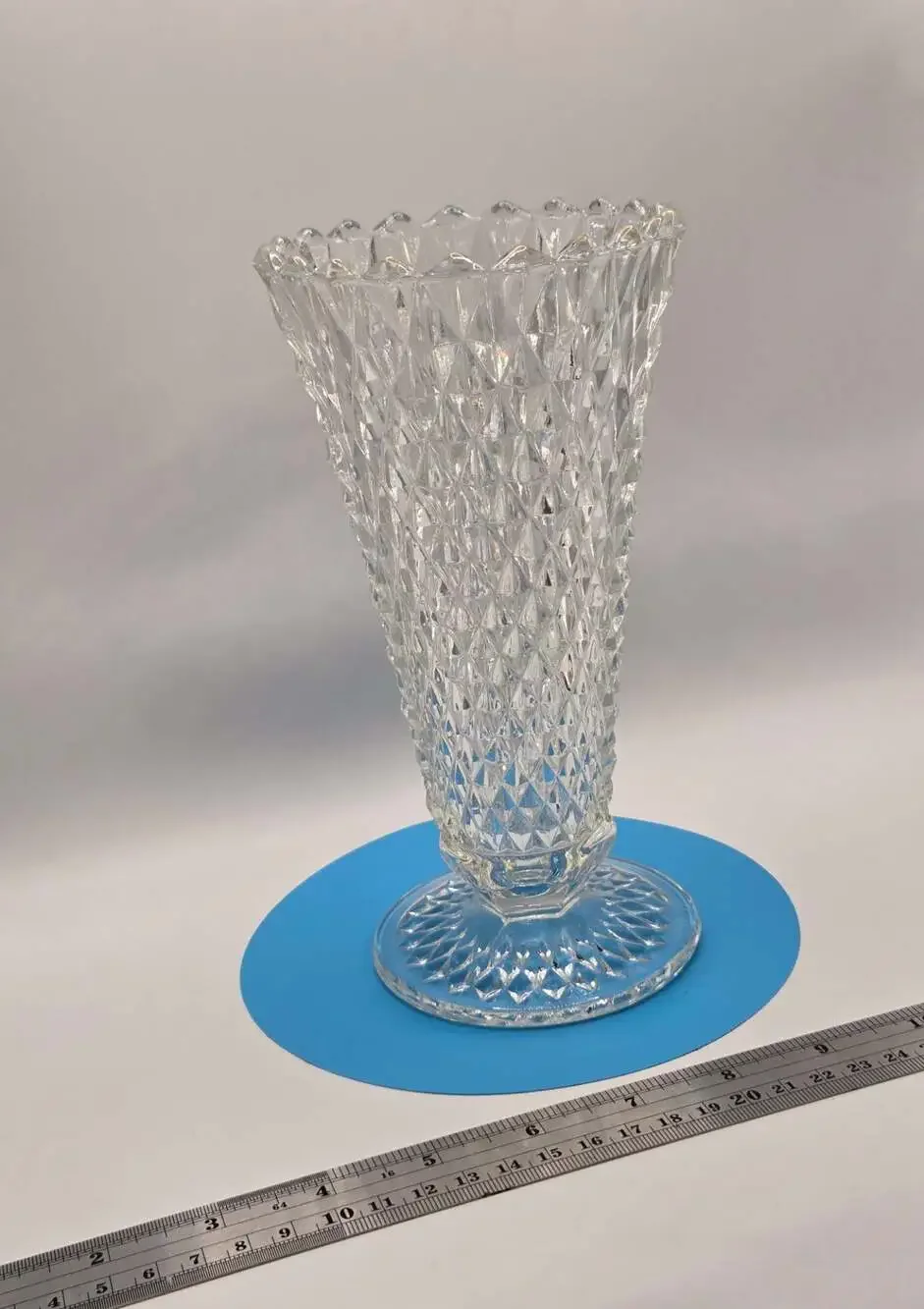 VTG Indiana Glass Diamond Point Clear Footed Pedestal Vase